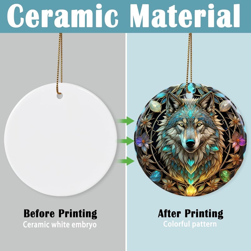 Touber Stained Ceramic Wolf Ornament - Wolf Christmas Ornaments - Christmas Tree Ornaments - Christmas Decorations - Wolf Decor for Office, Room, Home - Holiday Present Ideas - Image 2